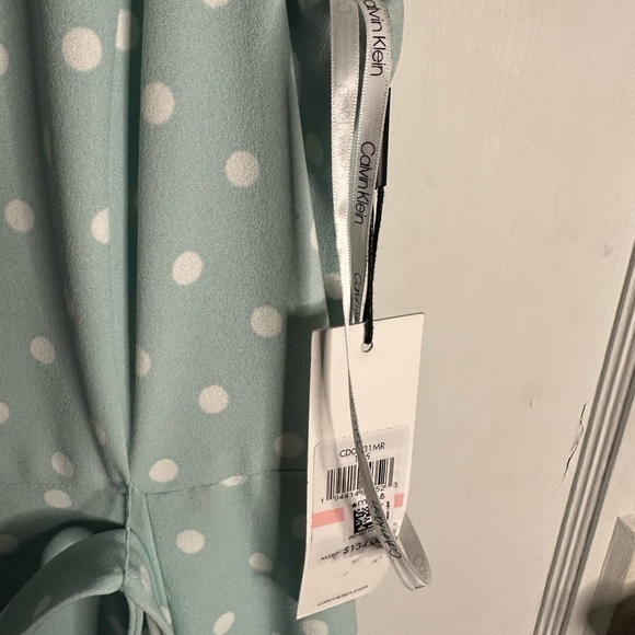 Women's Calvin Klein tea length blue polka dot dress (NWT) size 10. - Picture 3 of 7